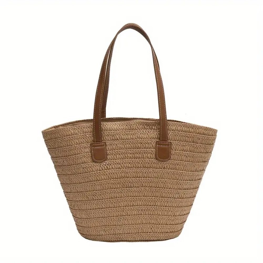 Travel Passions -Khaki Woven Straw Tote Bag - Picture 4 of 7